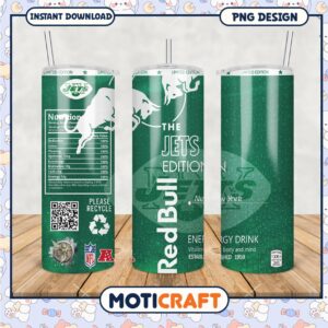 Jets Edition Red Bull Tumbler PNG, Stylish energy drink design