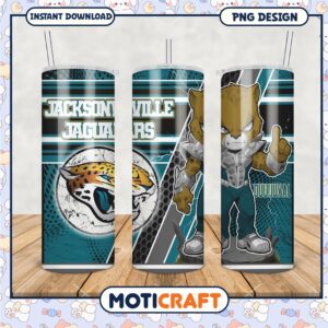 Jacksonville Jaguars tumbler design features a fierce mascot, perfect for fans.