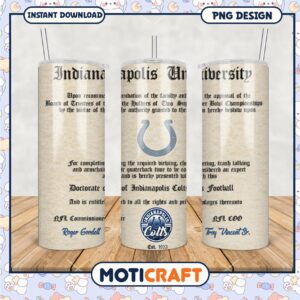 Indianapolis University tumbler design, unique Colts memorabilia gift