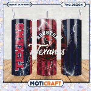 Houston Texans tumbler design features bold colors and lightning, perfect for game day drinks and fan celebrations.