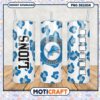 Detroit Lions tumbler with leopard print design, perfect for coffee lovers