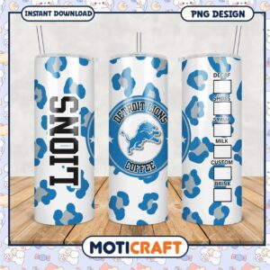 Detroit Lions tumbler with leopard print design
