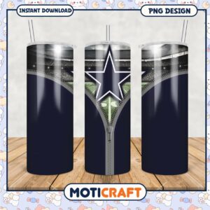 Dallas Cowboys tumbler design with zipper effect, perfect for fans
