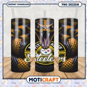 Custom Pittsburgh Steelers tumbler, vibrant snake design included