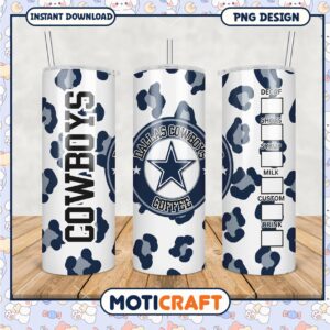 Cowboys tumbler in leopard print design, perfect for coffee lovers