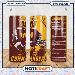 Commanders Fan Tumbler with Nutrition Facts, Perfect for Game Day