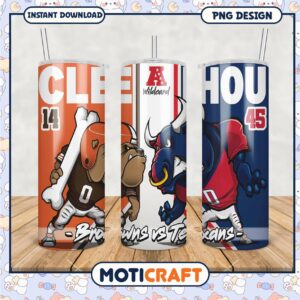Cleveland vs Houston tumbler design, featuring fun team mascots