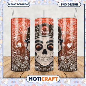 Cleveland Browns skull tumbler design for fans, sleek and stylish drinkware