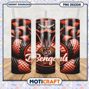 Cincinnati Bengals tumbler with snake design, perfect for fans and gifts