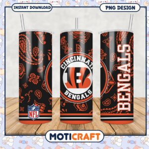 Cincinnati Bengals tumbler PNG design features bold colors, perfect for fans