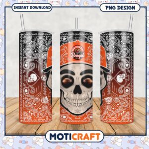 Cincinnati Bengals Skull Tumbler PNG Design, Perfect for Fans