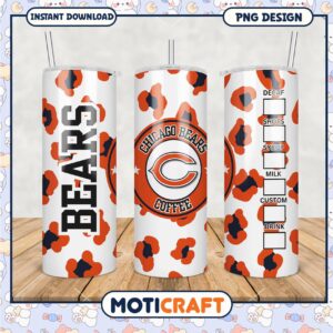 Chicago Bears Leopard Print Tumbler PNG Design, Perfect for Fans