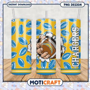 Chargers tumbler with football design, perfect for game day fun