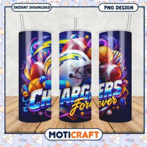 Chargers Forever tumbler design with sports theme, perfect for fans