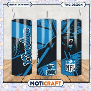 Carolina Panthers tumbler with vibrant blue design, perfect for fans