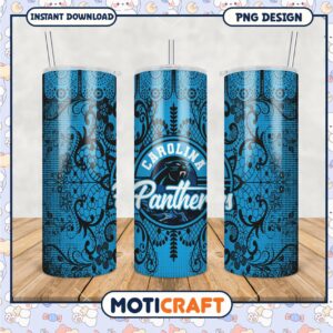 Carolina Panthers tumbler design in vibrant blue colors, perfect for fans