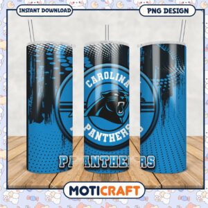 Carolina Panthers tumbler design bold blue colors, perfect for fans