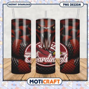 Cardinals themed tumbler with snake design, perfect for fans and gifts