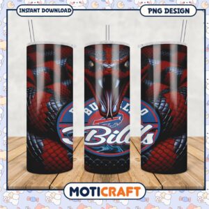 Buffalo Bills tumbler with snake design, perfect for sports fans