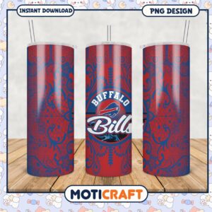 Buffalo Bills tumbler design in blue and red, perfect for fans