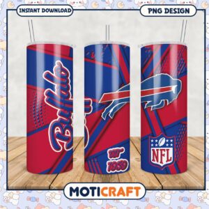 Buffalo Bills tumbler design for NFL fans, perfect for drinks on the go