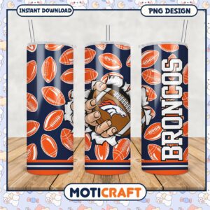 Broncos tumbler cup design with football graphics, perfect for fans