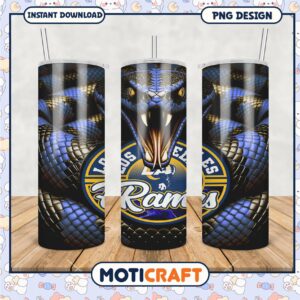 Blue Snake Tumbler with Los Angeles Rams Design, Perfect for Fans