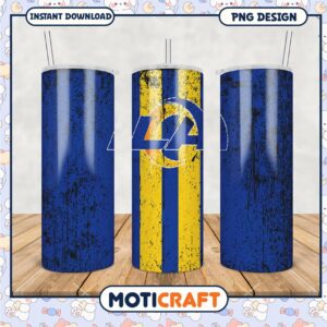 Blue and yellow sporty tumbler design, perfect for fans and collectors