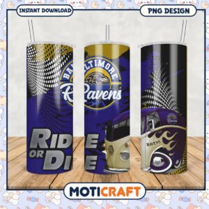 Baltimore Ravens Tumbler Set, Ride or Die Theme for Fans