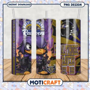 Baltimore Ravens tumbler featuring bold character designs, perfect for fans