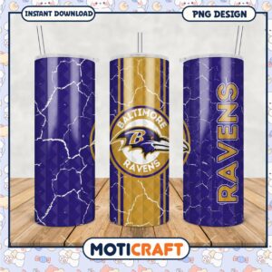 Baltimore Ravens tumbler design in purple and gold, perfect for fans