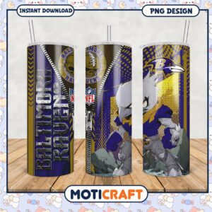 Baltimore Ravens tumbler design features bold graphics, perfect for fans
