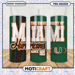 University of Miami Hurricanes Tumbler PNG Design Art