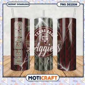 Texas A&M Aggies Lightning Tumbler PNG Design Template
