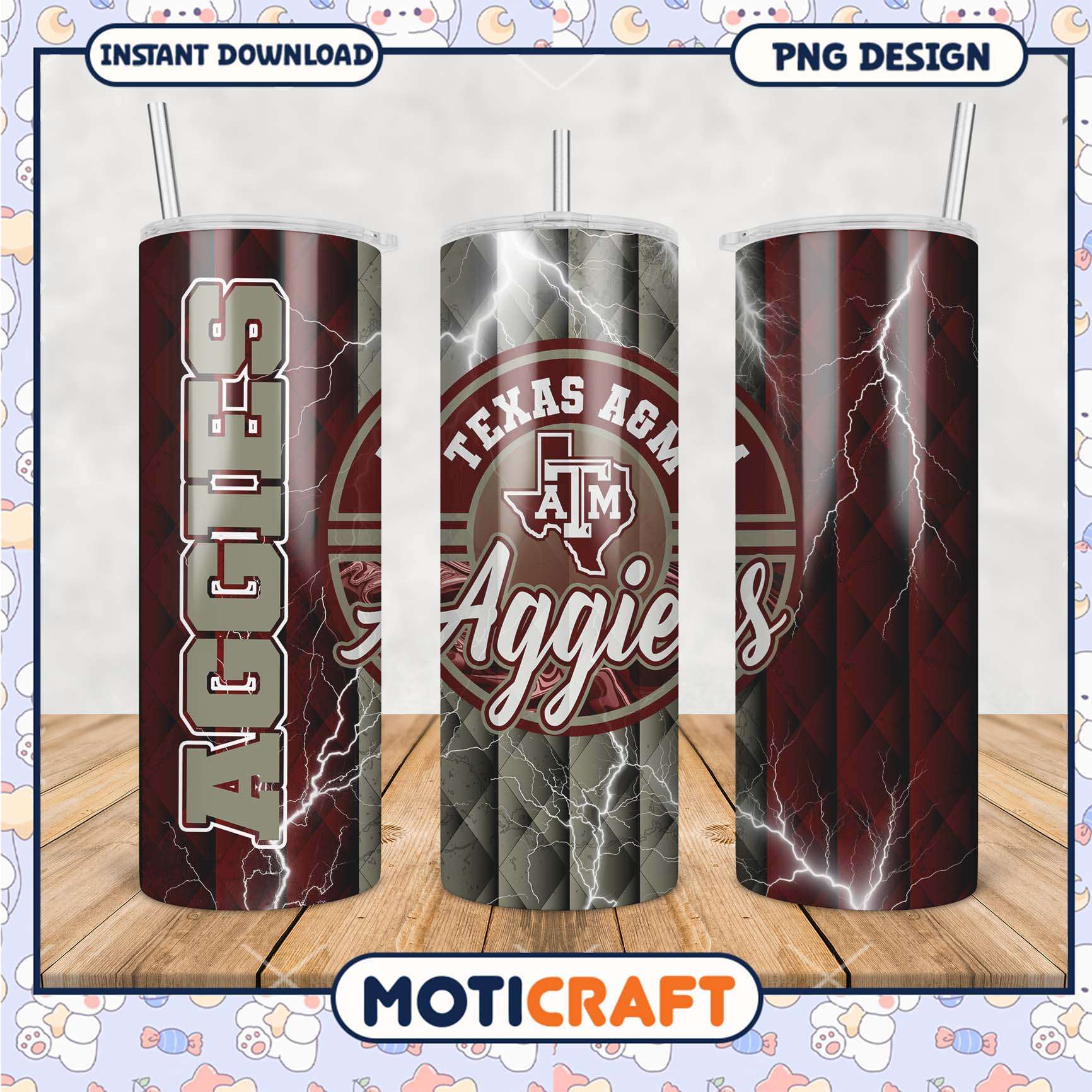 Texas A&M Aggies Lightning Tumbler PNG Design Template Texas A&M Aggies Lightning Tumbler PNG Design Template