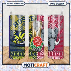 Rose Bowl Tumbler PNG Michigan vs Alabama 2024 Design