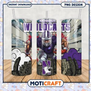 Northwestern Wildcats Football Tumbler PNG Design