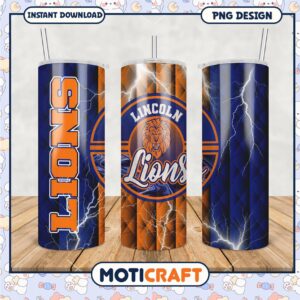 Lincoln Lions Tumbler PNG with Lightning Design 32oz