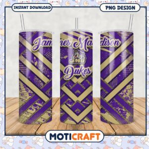 James Madison Dukes Tumbler Design Purple and Gold PNG