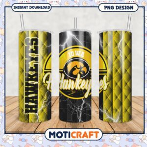 Iowa Hawkeyes Tumbler Design with Lightning Pattern PNG