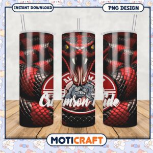 Crimson Tide Tumbler Design with Fierce Red Snake Art