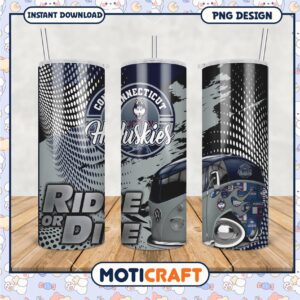 Connecticut Huskies Tumbler Design Ride or Die PNG File