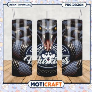 Connecticut Huskies Snake Design Tumbler PNG Artwork