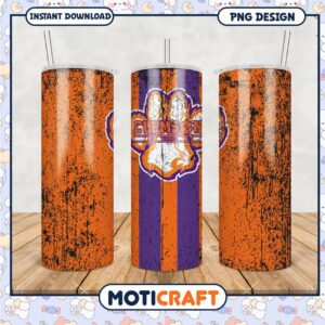 Clemson Tigers Vintage Tumbler Design PNG Downloadable File