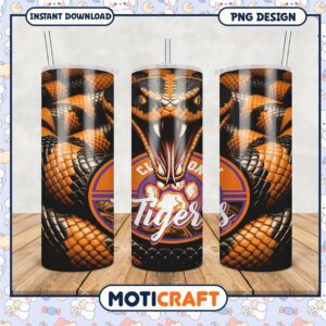 Clemson Tigers Snake Tumbler PNG Graphic Design Download