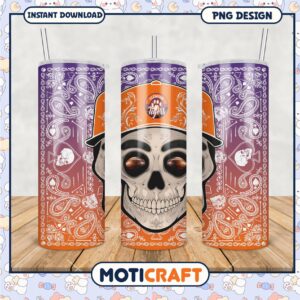 Clemson Tigers Skull Tumbler PNG Design for Fans and Gifts