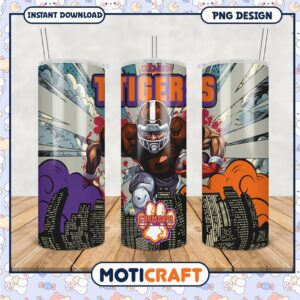 Clemson Tigers Football Tumbler PNG Graphic Design