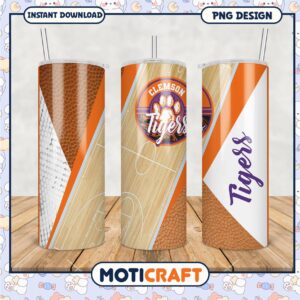 Clemson Tigers Basketball Tumbler Design PNG File