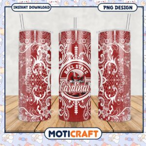 Ball State Cardinals Tumbler PNG Red Floral Design File