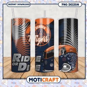 Auburn Tigers Ride or Die Tumbler Design PNG File Download